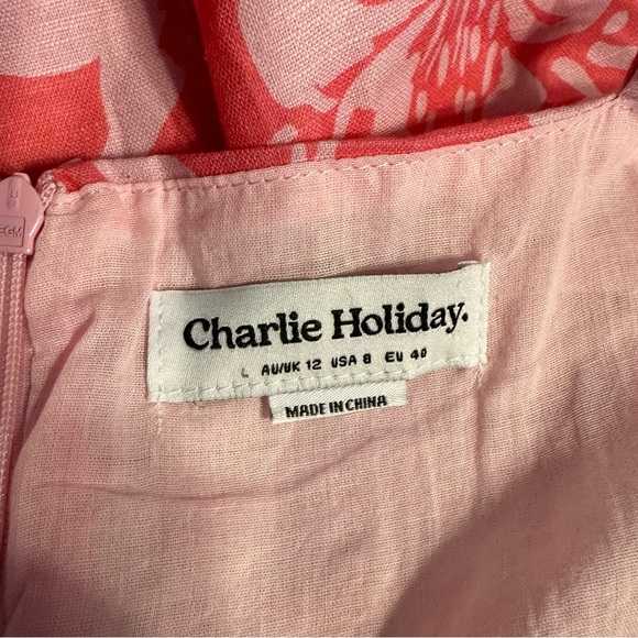 Charlie Holiday sz 8 Madonna Linen Cotton Mini Dress Ruched Tropical Floral - Picture 9 of 12